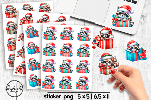 Download Cute Christmas Raccoon Gift Stickers - Gift Collection